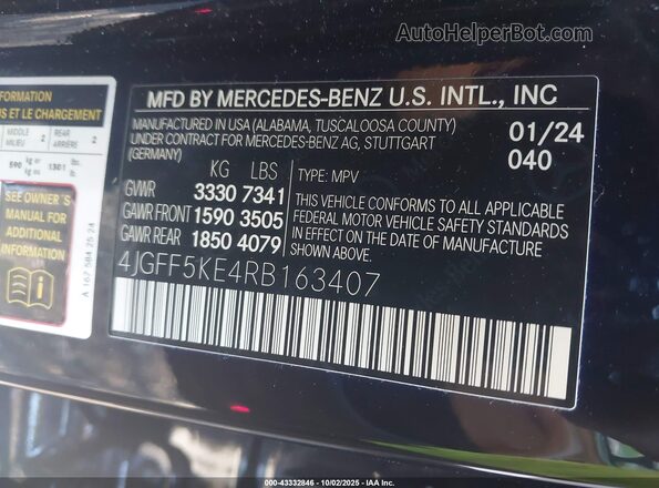 4JGFF5KE4RB163407 2024 MERCEDES-BENZ GLS 450 Black Вид підкапотного простору