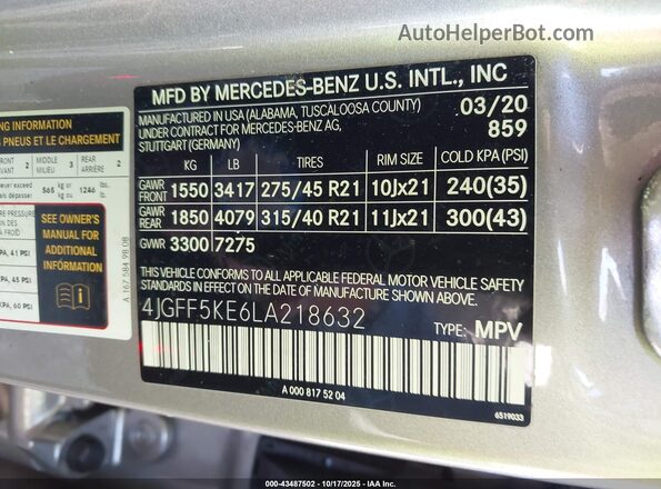 4JGFF5KE6LA218632 2020 MERCEDES-BENZ GLS 450 Pewter Widok komory silnika