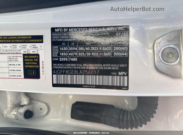 4JGFF8GE8LA256017 2020 MERCEDES-BENZ GLS 580 White Вид підкапотного простору