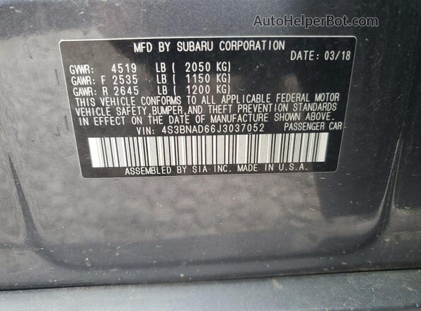 4S3BNAD66J3037052 2018 SUBARU LEGACY Charcoal 