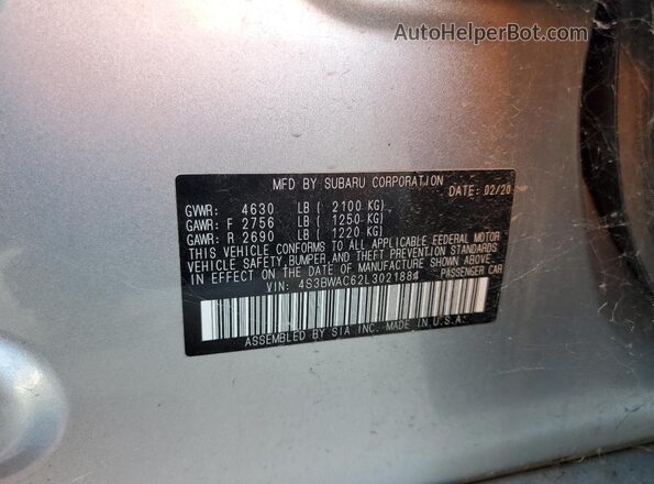 4S3BWAC62L3021884 2020 SUBARU LEGACY Silver Engine compartment view
