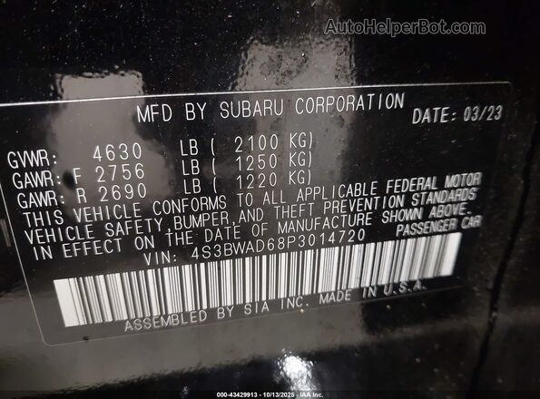 4S3BWAD68P3014720 2023 SUBARU LEGACY Black Вид підкапотного простору