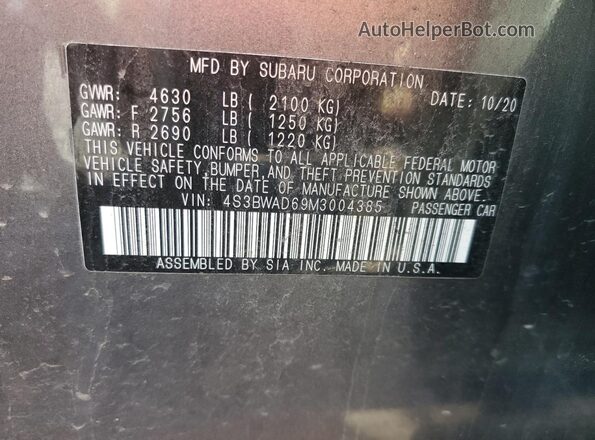 4S3BWAD69M3004385 2021 SUBARU LEGACY Charcoal Engine compartment view