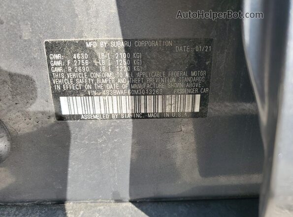 4S3BWAF60M3013263 2021 SUBARU LEGACY Gray 