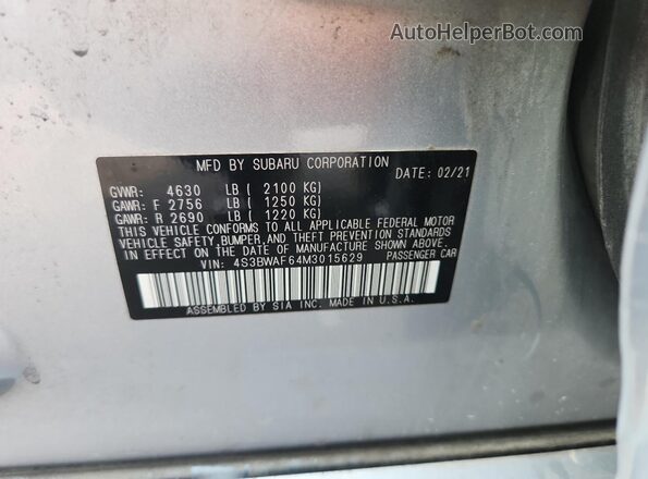 4S3BWAF64M3015629 2021 SUBARU LEGACY Серебряный 