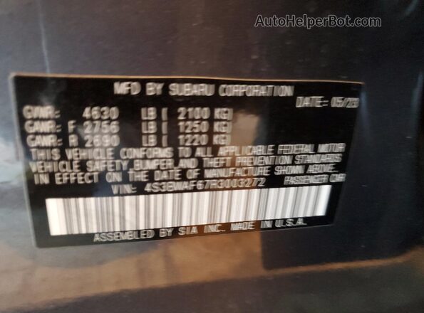 4S3BWAF67R3003272 2024 SUBARU LEGACY Gray Вид наклейки з VIN-кодом