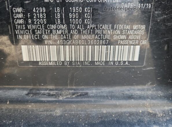 4S3GKAB60L3602867 2020 SUBARU IMPREZA Black Vista del compartimento del motor