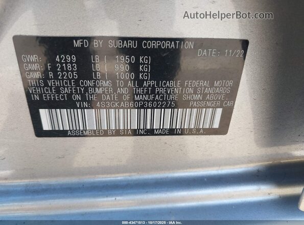 4S3GKAB60P3602275 2023 SUBARU IMPREZA Серебряный Вид подкапотного пространства