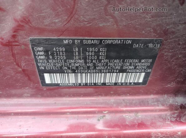 4S3GKAB65L3601794 2020 SUBARU IMPREZA Красный Вид подкапотного пространства