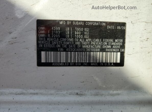 4S3GKAB65L3610088 2020 SUBARU IMPREZA Белый Вид подкапотного пространства