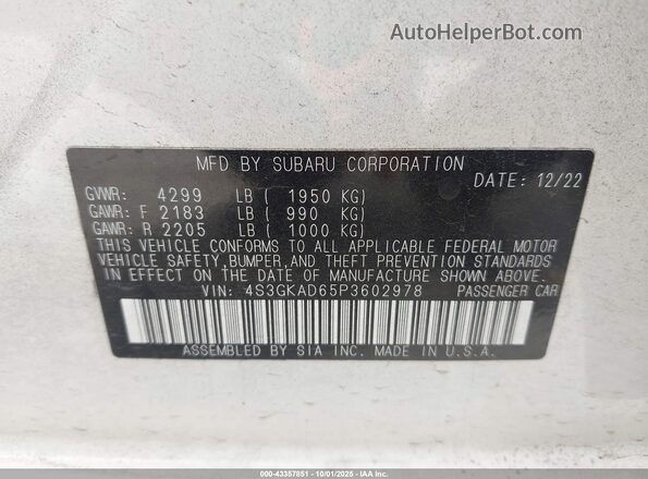 4S3GKAD65P3602978 2023 SUBARU IMPREZA White Vista del compartimento del motor