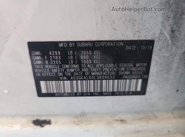 4S3GKAL60L3600633 2020 SUBARU IMPREZA Белый Вид подкапотного пространства