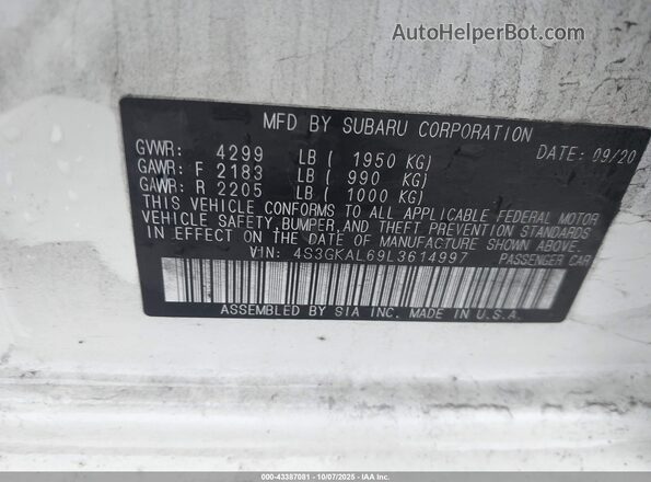 4S3GKAL69L3614997 2020 SUBARU IMPREZA White Widok komory silnika