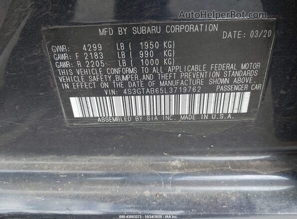 4S3GTAB65L3719762 2020 SUBARU IMPREZA Dark Blue Вид підкапотного простору