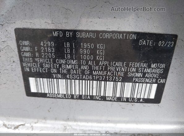 4S3GTAD61P3713752 2023 SUBARU IMPREZA Серебряный Вид подкапотного пространства