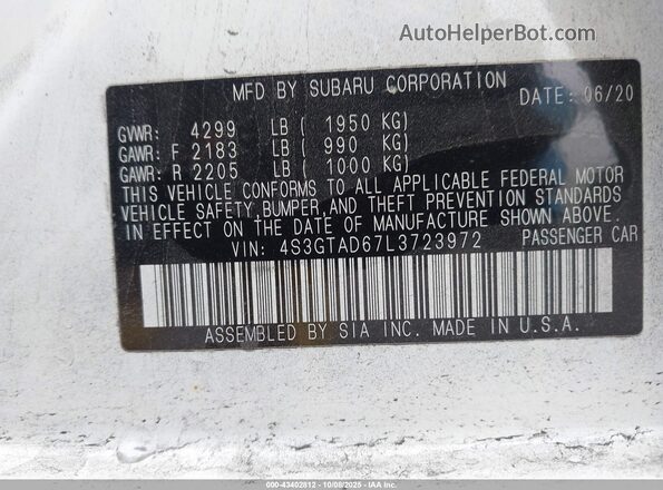 4S3GTAD67L3723972 2020 SUBARU IMPREZA White Engine compartment view