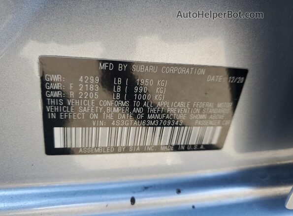 4S3GTAU63M3709343 2021 SUBARU IMPREZA Silver Вид наклейки з VIN-кодом