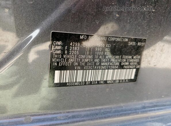 4S3GTAV60M3712604 2021 SUBARU IMPREZA Gray Vista de la etiqueta del VIN