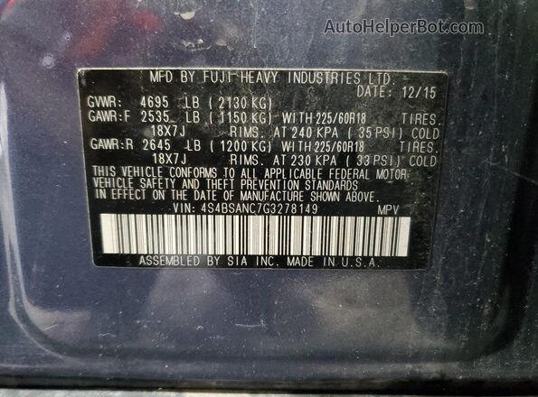 4S4BSANC7G3278149 2016 SUBARU OUTBACK Blue Vista interior de 360 grados