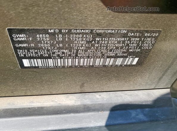 4S4BTAEC8L3231378 2020 SUBARU OUTBACK Green Vista del compartimento del motor