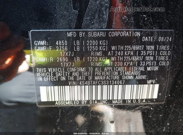 4S4BTAFC3S3134067 2025 SUBARU OUTBACK Black Engine compartment view