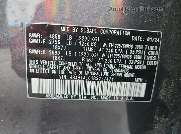 4S4BTALC1R3227474 2024 SUBARU OUTBACK Charcoal 