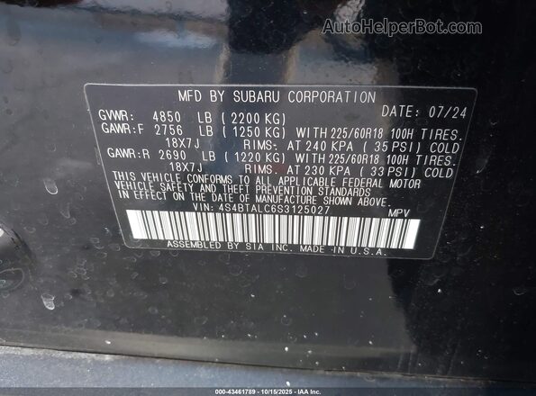 4S4BTALC6S3125027 2025 SUBARU OUTBACK Black Vista del compartimento del motor