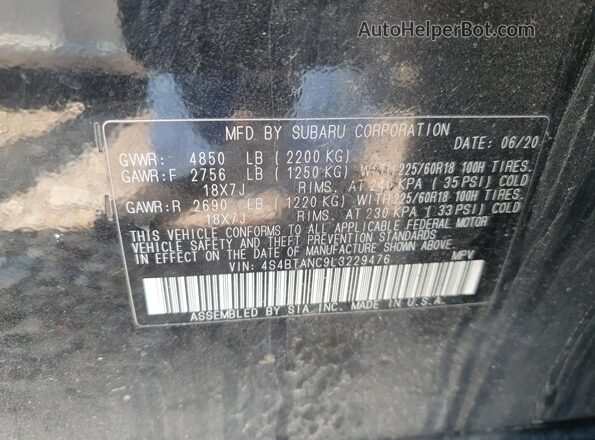 4S4BTANC9L3229476 2020 SUBARU OUTBACK Black Вид підкапотного простору