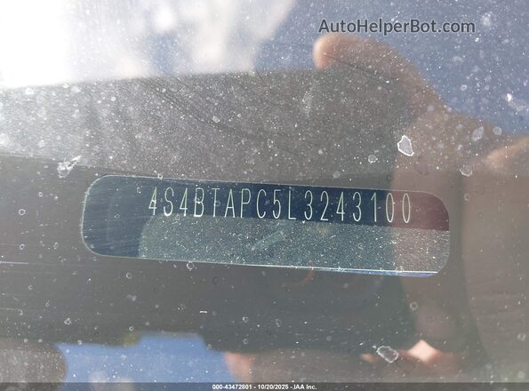 4S4BTAPC5L3243100 2020 SUBARU OUTBACK Blue Vista del compartimento del motor