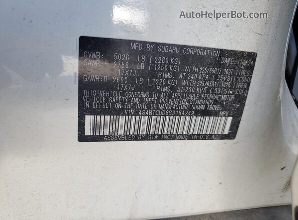 4S4BTGUD8S3184249 2025 SUBARU OUTBACK White Engine compartment view