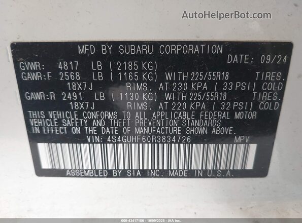 4S4GUHF60R3834726 2024 SUBARU CROSSTREK White Widok komory silnika