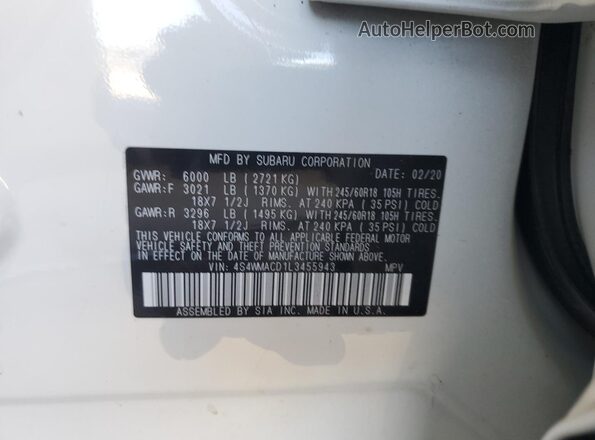 4S4WMACD1L3455943 2020 SUBARU ASCENT Белый Вид подкапотного пространства
