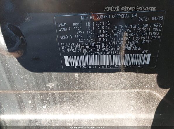 4S4WMACD4P3434994 2023 SUBARU ASCENT Black Vista del compartimento del motor