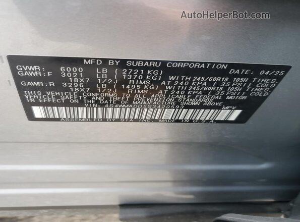 4S4WMADD5S3420593 2025 SUBARU ASCENT Silver VIN კოდის სტიკერის ხედი