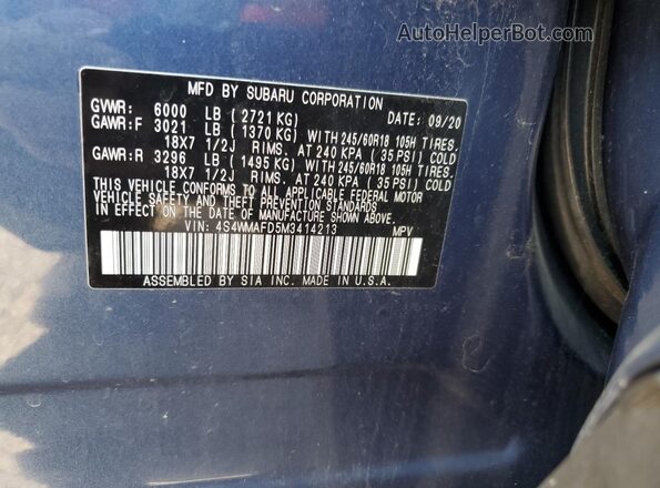 4S4WMAFD5M3414213 2021 SUBARU ASCENT Синий Вид подкапотного пространства