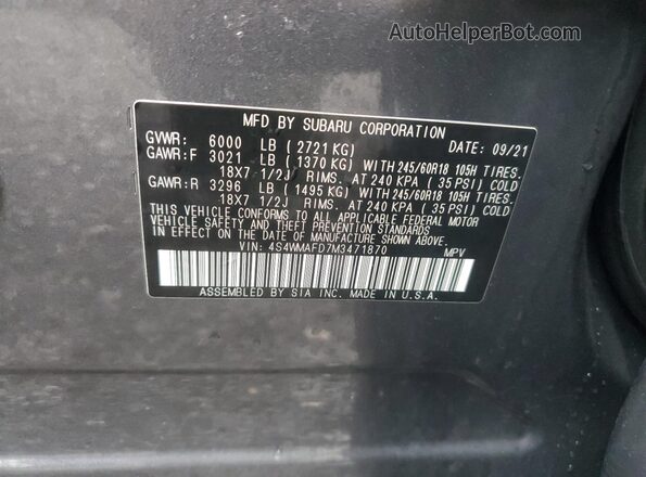 4S4WMAFD7M3471870 2021 SUBARU ASCENT Gray სალონის 360-გრადუსიანი ხედი