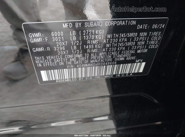 4S4WMAKD4R3448608 2024 SUBARU ASCENT Black Вид підкапотного простору