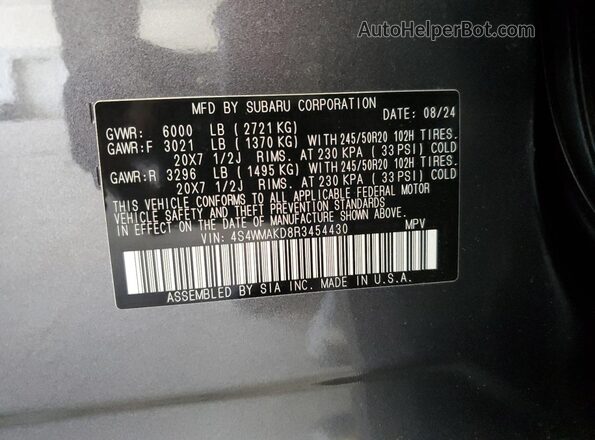 4S4WMAKD8R3454430 2024 SUBARU ASCENT Gray 