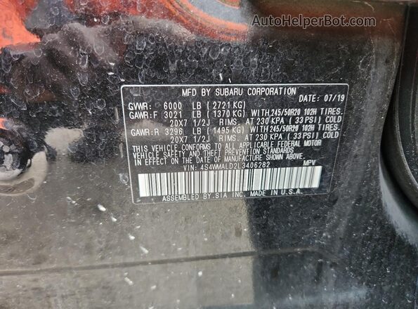 4S4WMALD2L3406282 2020 SUBARU ASCENT Black Widok naklejki z numerem VIN