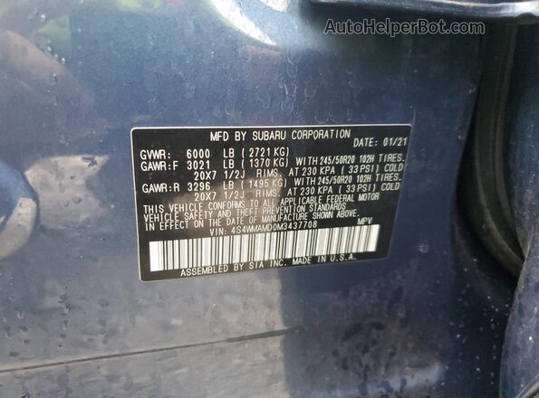 4S4WMAMD0M3437708 2021 SUBARU ASCENT Blue 360 interior view