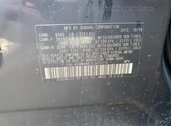 4S4WMAMD7L3429314 2020 SUBARU ASCENT Black Вид наклейки з VIN-кодом