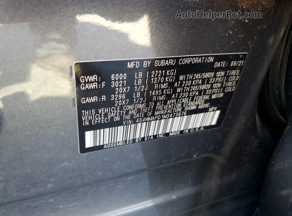 4S4WMAPD1M3473676 2021 SUBARU ASCENT Gray VIN sticker view