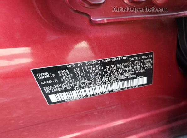 4S4WMAPD4L3472536 2020 SUBARU ASCENT Бордовый Вид подкапотного пространства