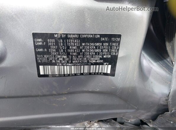 4S4WMAPD6M3432119 2021 SUBARU ASCENT Silver Vista del compartimento del motor