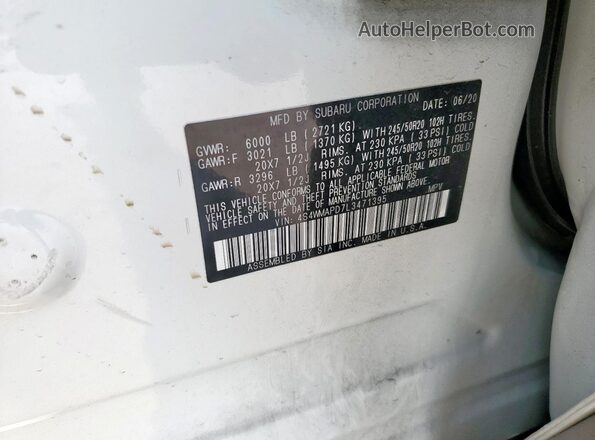 4S4WMAPD7L3471395 2020 SUBARU ASCENT White Вид наклейки з VIN-кодом