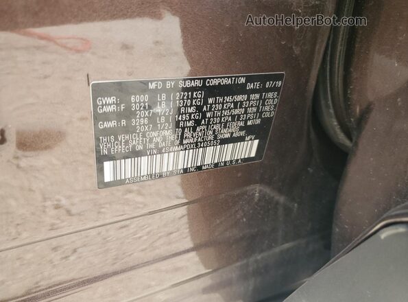 4S4WMAPDXL3405052 2020 SUBARU ASCENT Коричневый Панорамный вид салона 360°