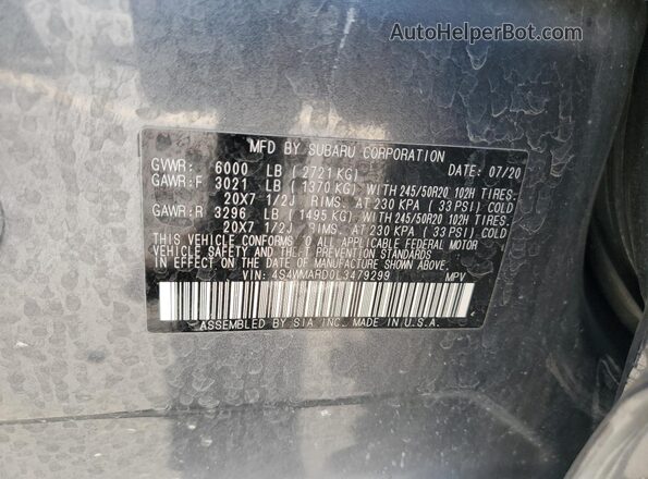 4S4WMARD0L3479299 2020 SUBARU ASCENT Серый Панорамный вид салона 360°