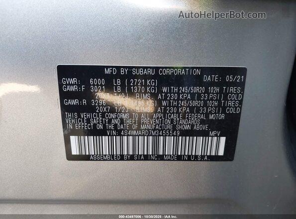 4S4WMARD7M3455549 2021 SUBARU ASCENT Silver 