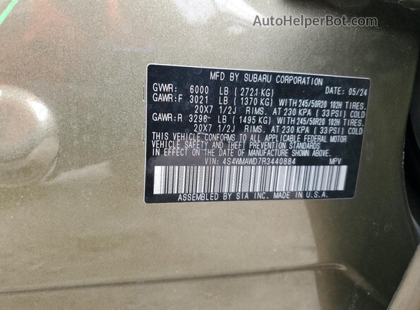 4S4WMAWD7R3440884 2024 SUBARU ASCENT Зеленый 