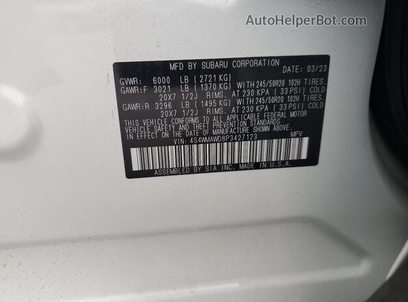 4S4WMAWD8P3427123 2023 SUBARU ASCENT White Engine compartment view